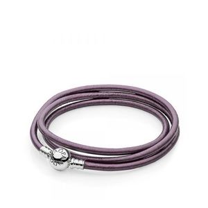 NEW Pandora purple smooth triple leather bracelet sterling silver closer. Size M
